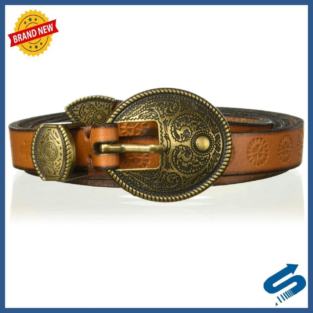 15mm Leather Belt with Western Detailing, Antique Brass Hardware